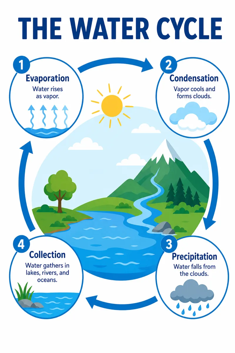 The water cycle explained for a middle-school classroom