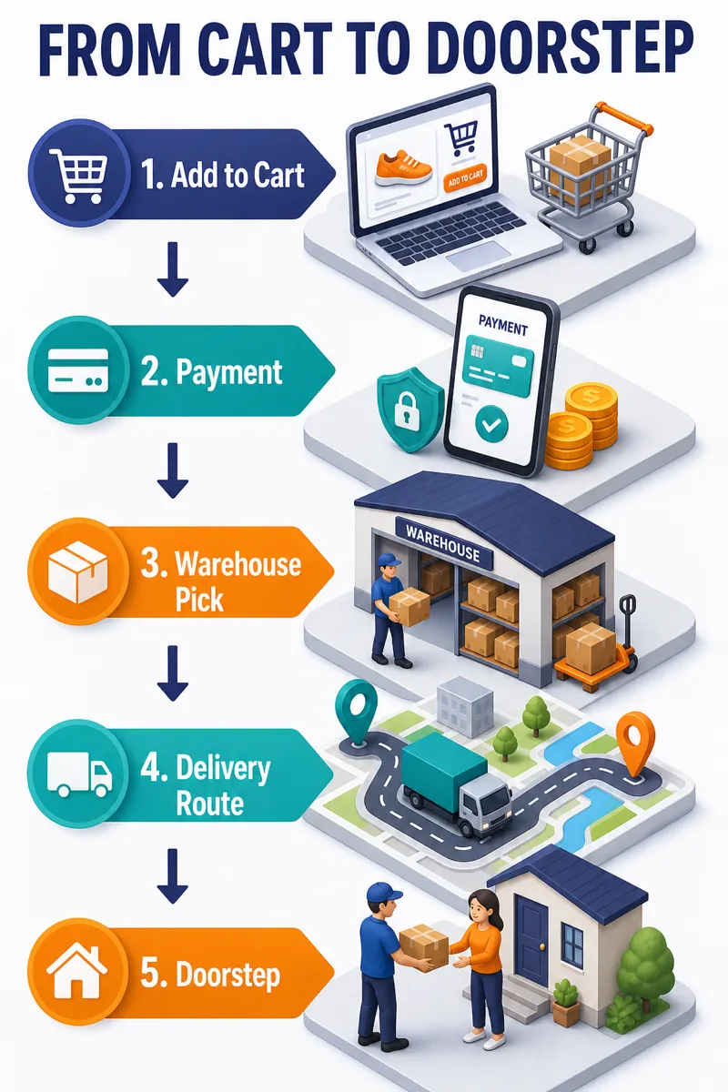 How an e-commerce order flows from cart to doorstep