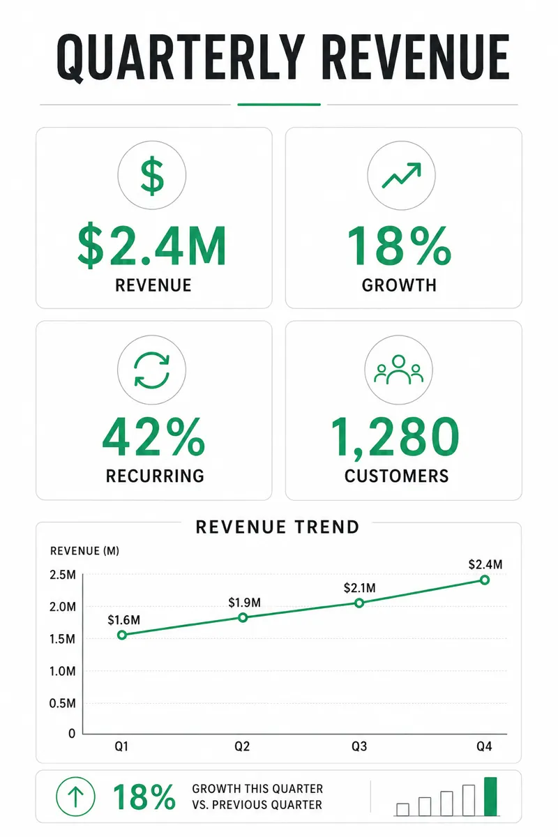 Quarterly revenue summary with a single key metric